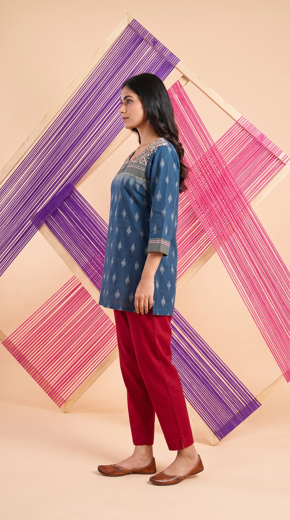 Paneri Emrboidery Indigo Ikat Grace Short Kurti