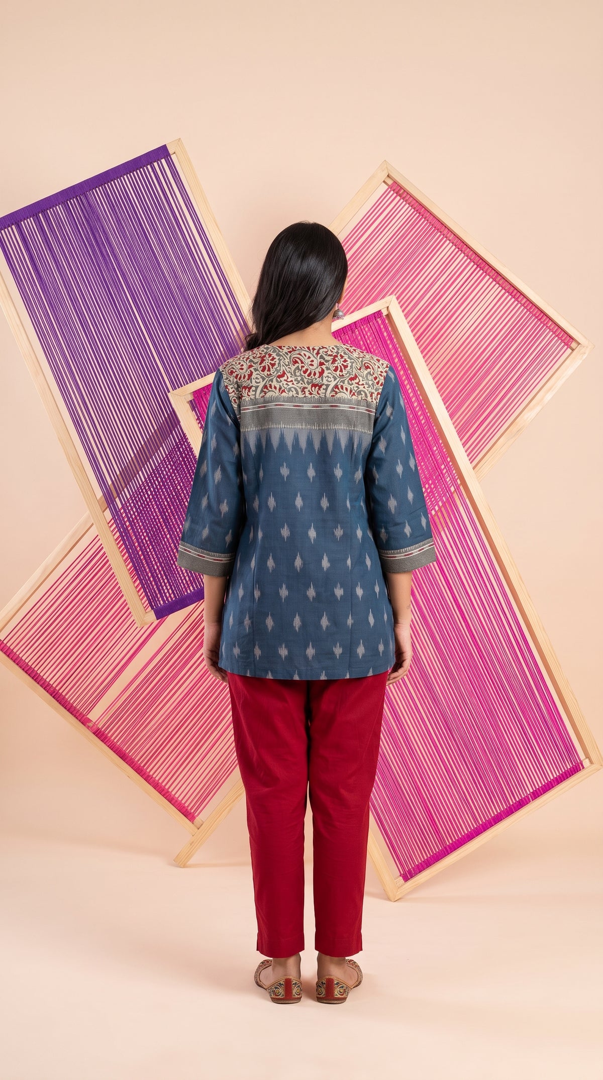 Paneri Emrboidery Indigo Ikat Grace Short Kurti
