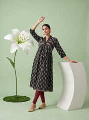 Paneri Embroidery Noir Blossom Printed Empire Kurti
