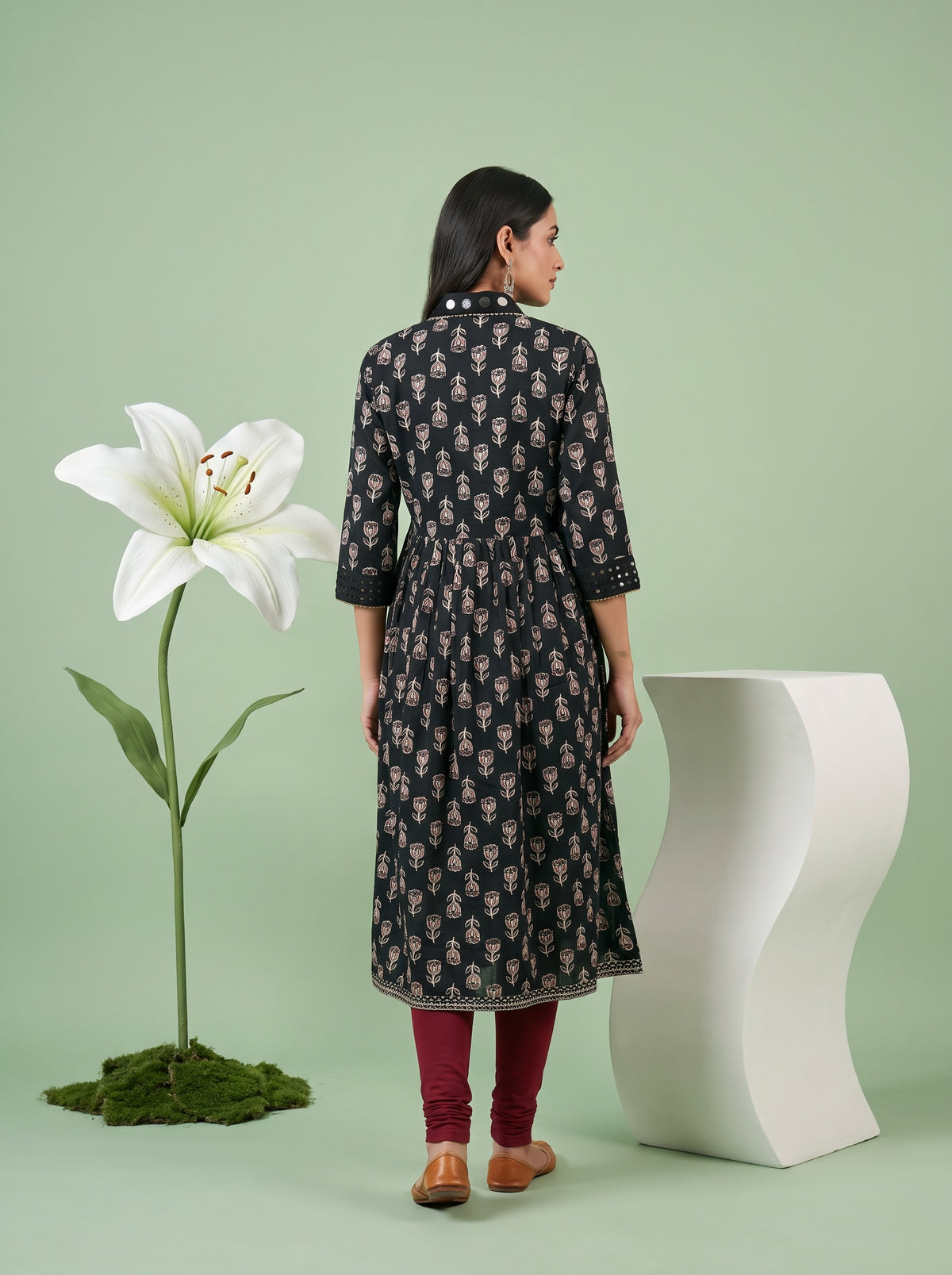 Paneri Embroidery Noir Blossom Printed Empire Kurti